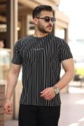 Erkek Dikey çizgili Ottoman Kumaş Kısa Kollu T-shirt resmi